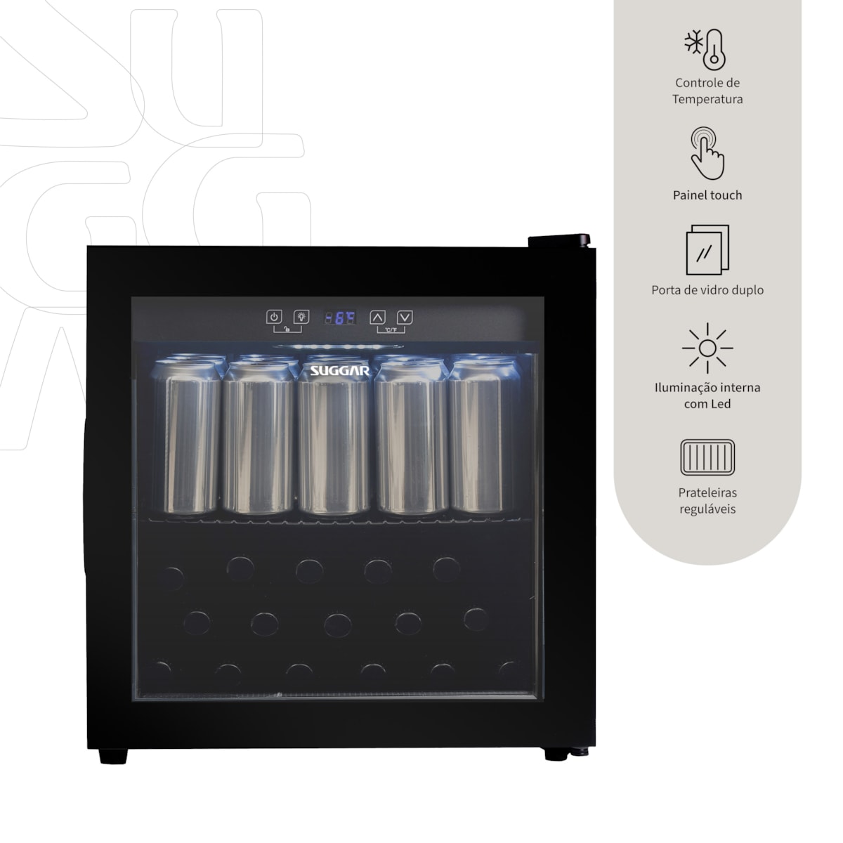 Cervejeira Suggar 48L Preta com Porta de Vidro - Imagem principal - da7d9b4a-9787-444b-8fcf-bfb5536e9bad