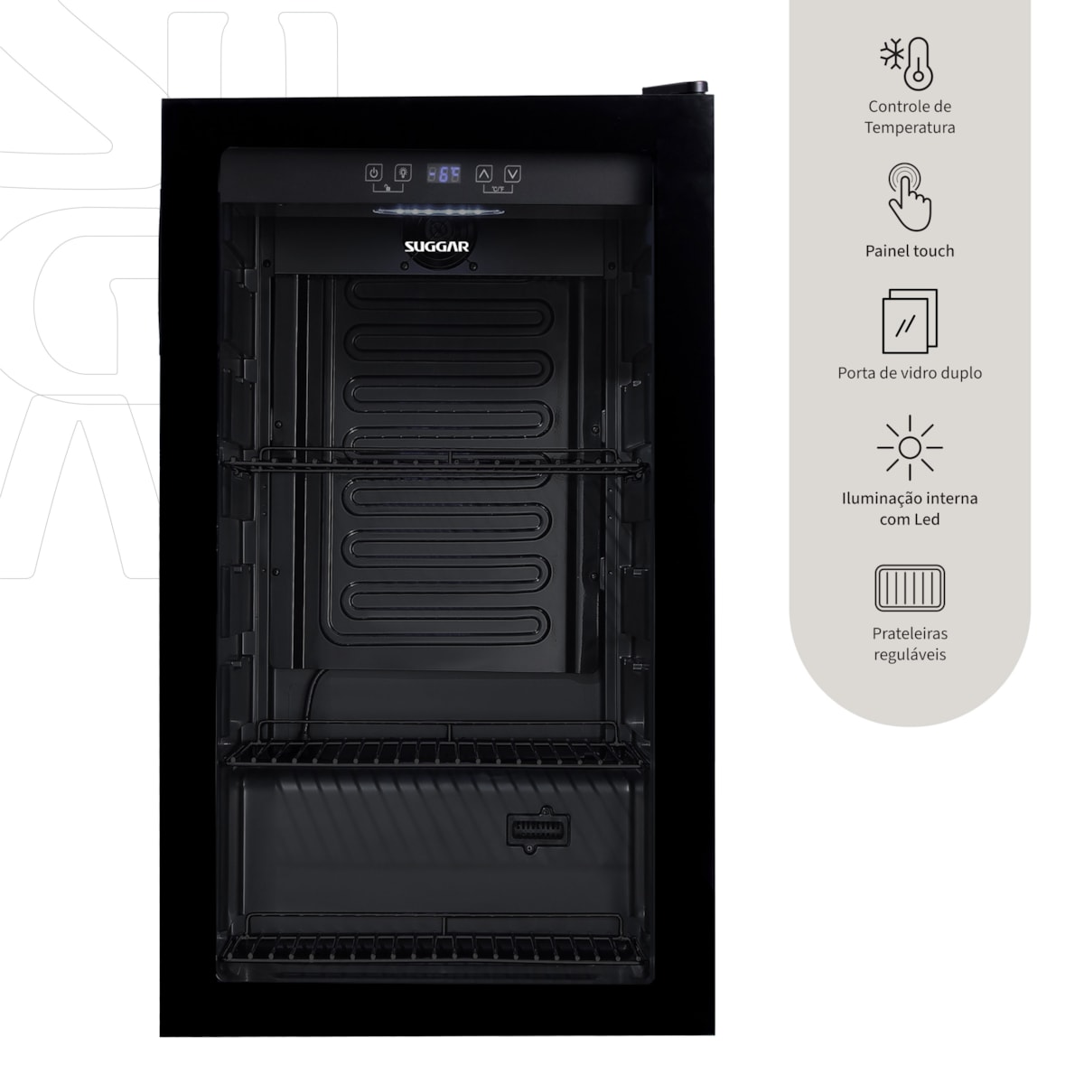 Cervejeira Suggar 98L Preto Porta de Vidro - Imagem principal - e4d97297-9f61-43de-a3b2-d109aa6e6489