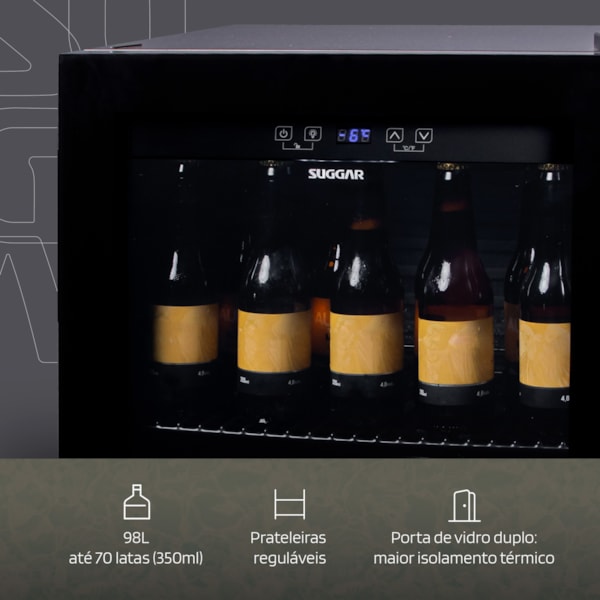 Cervejeira Suggar 98L Preto Porta de Vidro - Imagem principal - 8fc7ab20-07b0-4975-a2ae-96c5919c5336