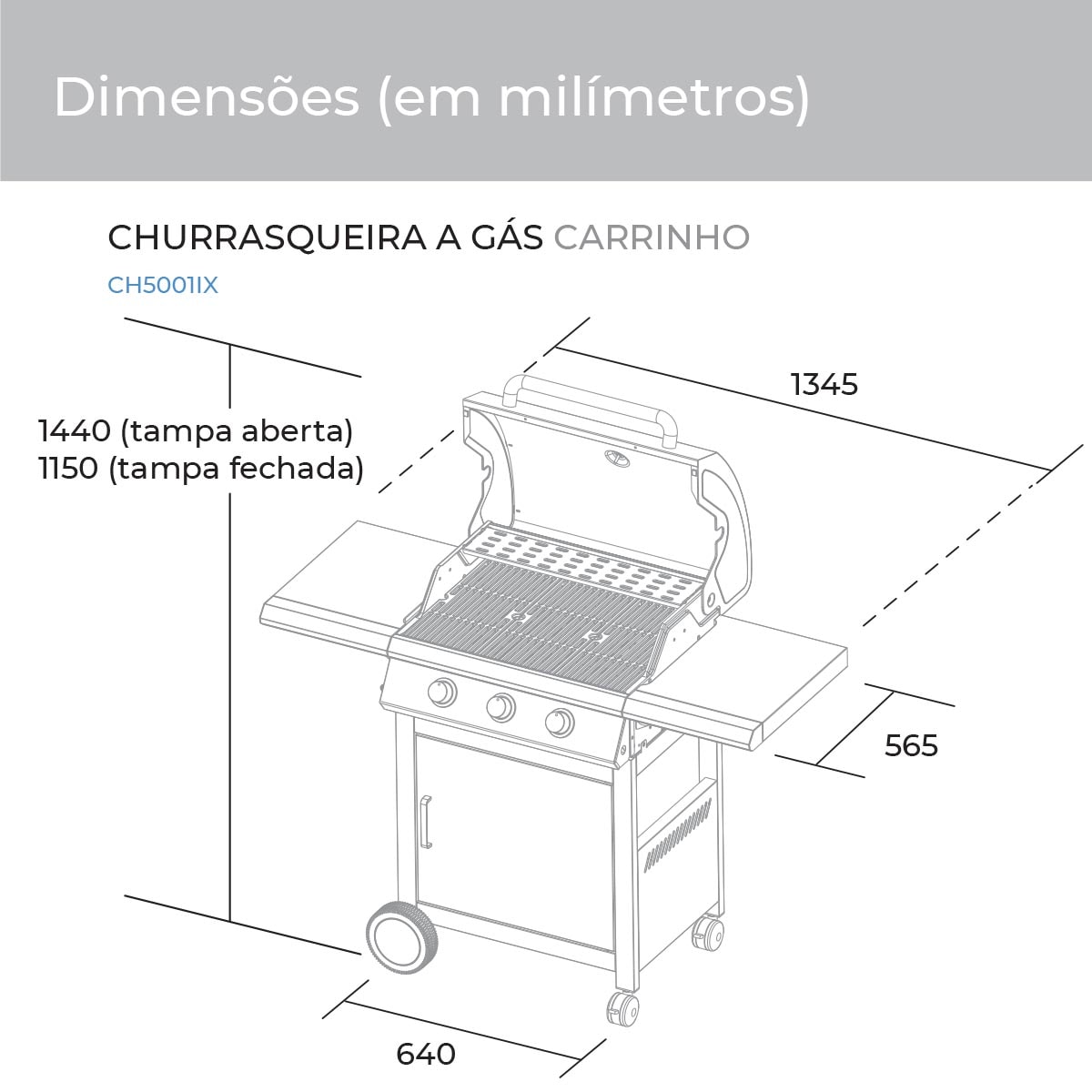Churrasqueira com Carrinho Inox à Gás Suggar CH5001IX - Imagem principal - 52a072e2-a521-476e-899d-512ab32b545d