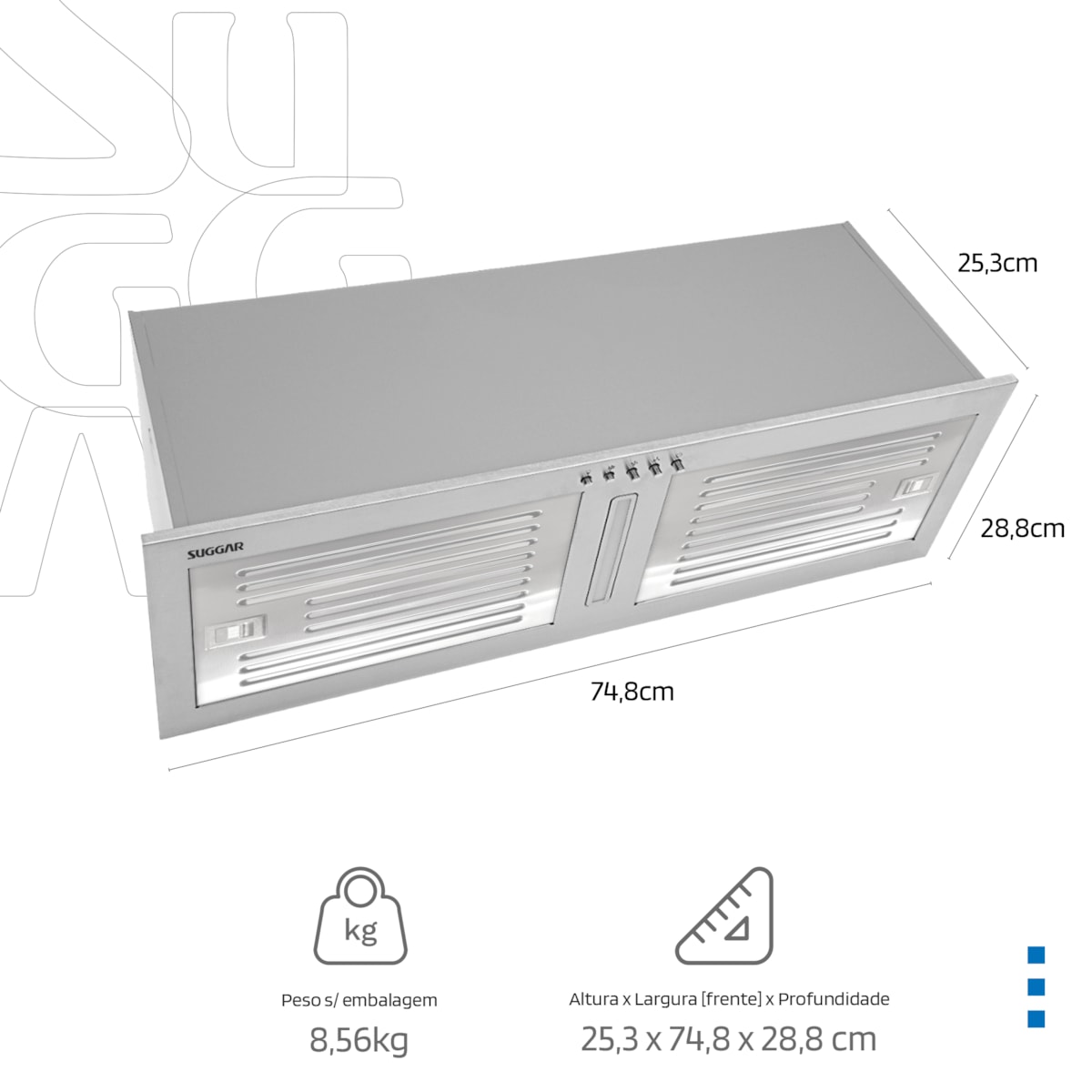 Coifa de Embutir 75 Centimetros Inox Suggar - Imagem principal - ba3c328a-6a94-4f1a-82b5-bdc90b2cd480