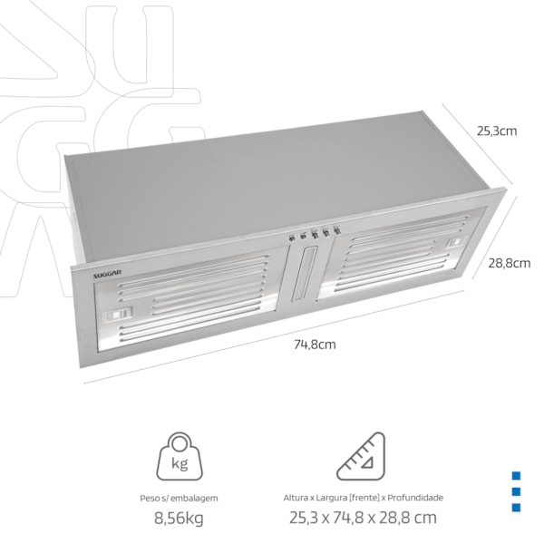 Coifa de Embutir 75 Centimetros Inox Suggar - Imagem principal - 35485a83-31b7-4204-bddb-057cf60334ea