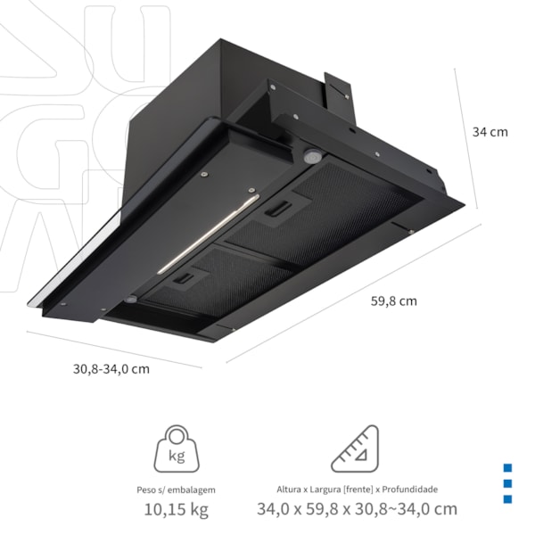 Coifa de Embutir Suggar Titanium Touch 60 Cm com Painel Móvel - Imagem principal - 672e1fca-9497-44ae-a8fc-3e13007ab231