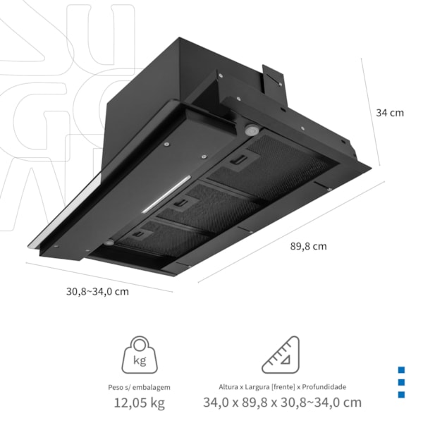 Coifa de Embutir Suggar Titanium Touch 90 Cm com Painel Móvel - Imagem principal - 3c7be4c7-c7fc-42c5-94c7-aab31fd6ebfe