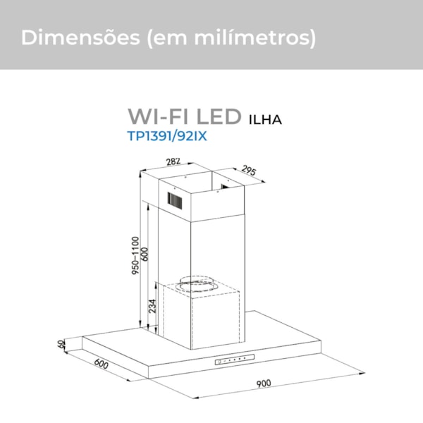 Coifa de Ilha Wifi LED 90cm Suggar - Imagem principal - 31a4f953-d11c-487c-89b4-a1083401d7a6