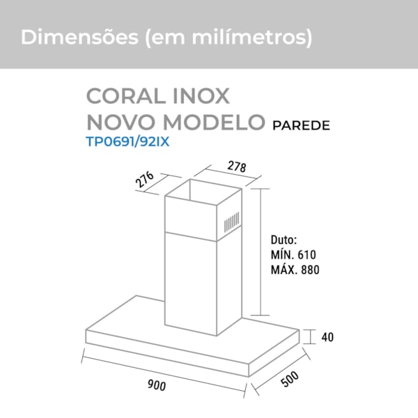 Coifa de Parede Coral 90 Cm Inox Suggar - Imagem principal - afc102b0-00ca-47c6-8aa7-15099dbc059b