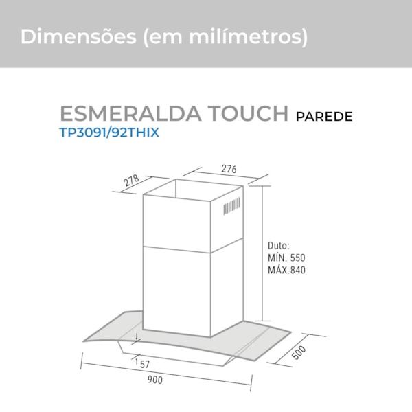 Coifa de Parede Esmeralda Touch 90 Cm Inox Suggar - Imagem principal - 33b1c1fe-6013-4fc0-b795-ba957044a6d9