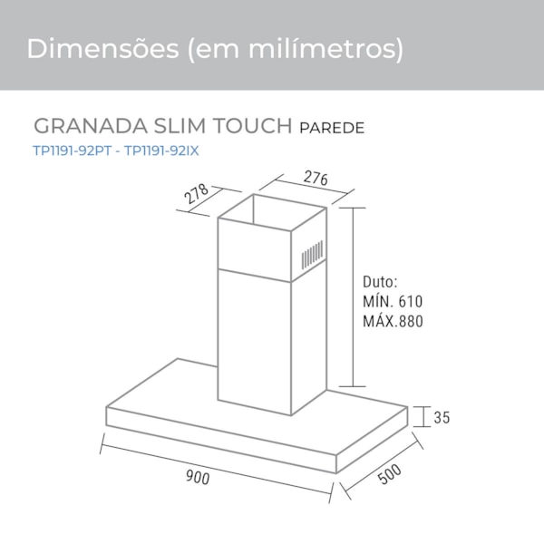 Coifa de Parede Granada Slim Touch Inox 90cm - Imagem principal - fff21aba-a146-4f55-bf40-cf3e1b842174