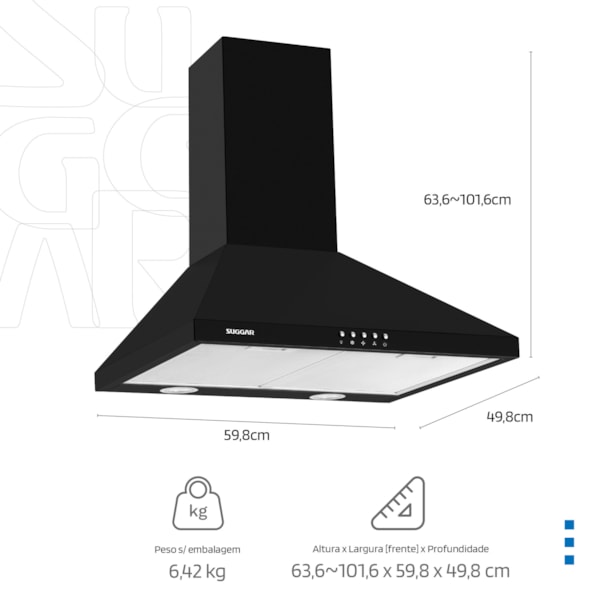Coifa Parede Piramidal Suggar Ágata Led Preta 60cm - Imagem principal - f6539fde-a8d4-4450-8f5e-6e7da5eb4ea5