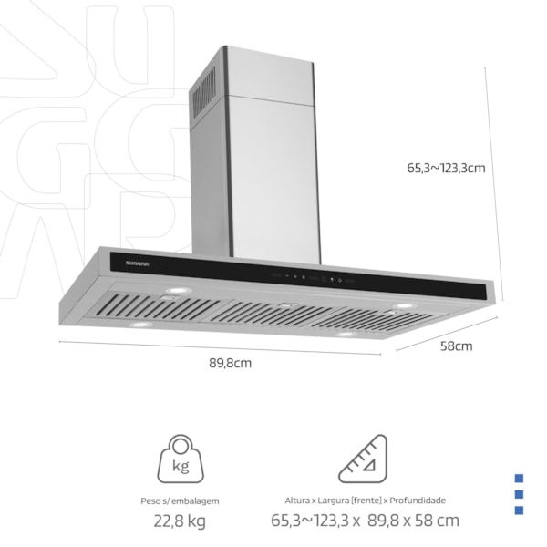 Coifa Safira Ilha Suggar Inox 90cm - Imagem principal - bbbfccee-d880-498d-815a-7cf8d79a6042