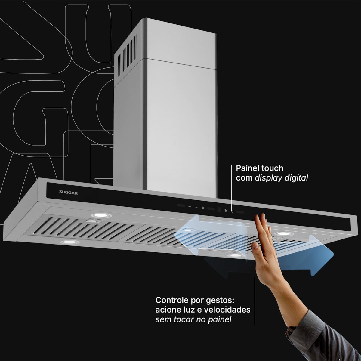 Coifa Safira Ilha Suggar Inox 90cm - Imagem principal - 69d35116-4fce-464b-beff-4a7977b2a6dc