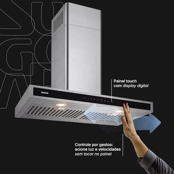 Coifa Safira Parede Suggar Inox 60cm - Imagem principal - 81dba0c4-66f8-44e6-b62f-20d465ded213