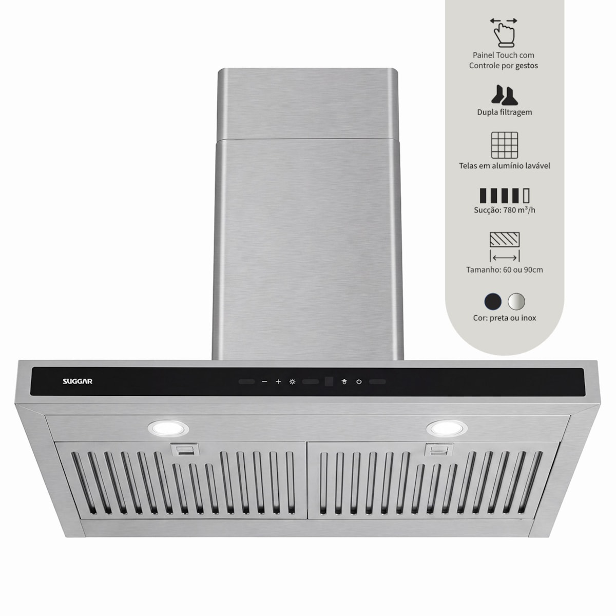Coifa Safira Parede Suggar Inox 60cm - Imagem principal - 5f869e99-40fb-4dfa-93cc-31e86d7c191f