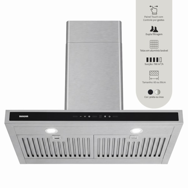 Coifa Safira Parede Suggar Inox 60cm - Imagem principal - 1dd847cb-b013-45f8-ab6c-b8e466300d72