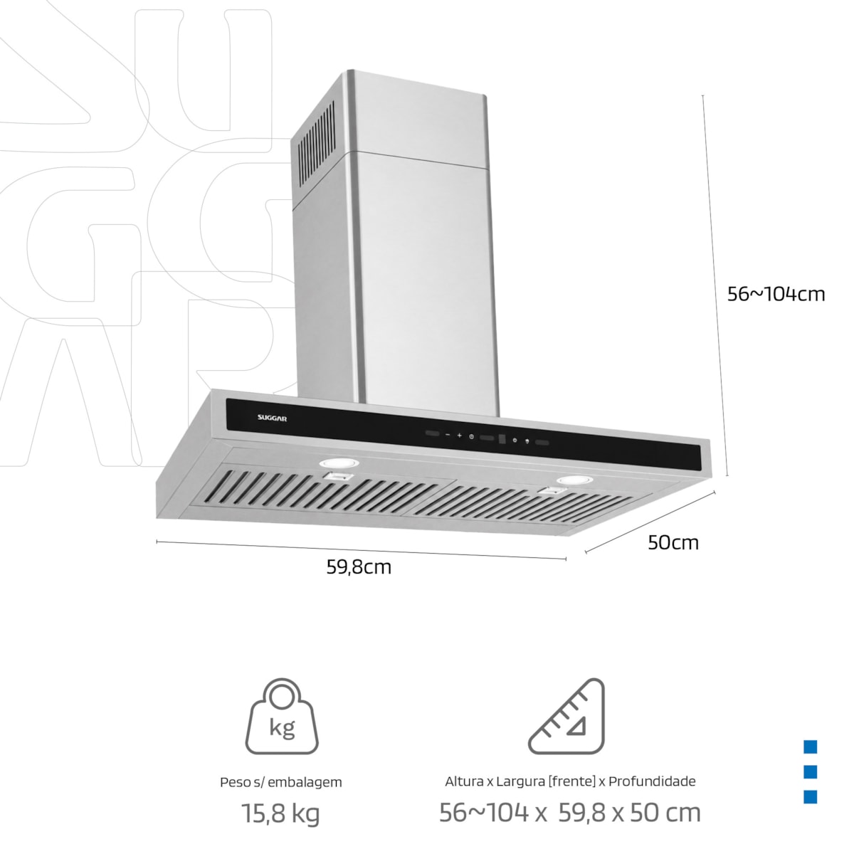 Coifa Safira Parede Suggar Inox 60cm - Imagem principal - 4ceb69f9-1641-4d65-818b-71328c6bafad