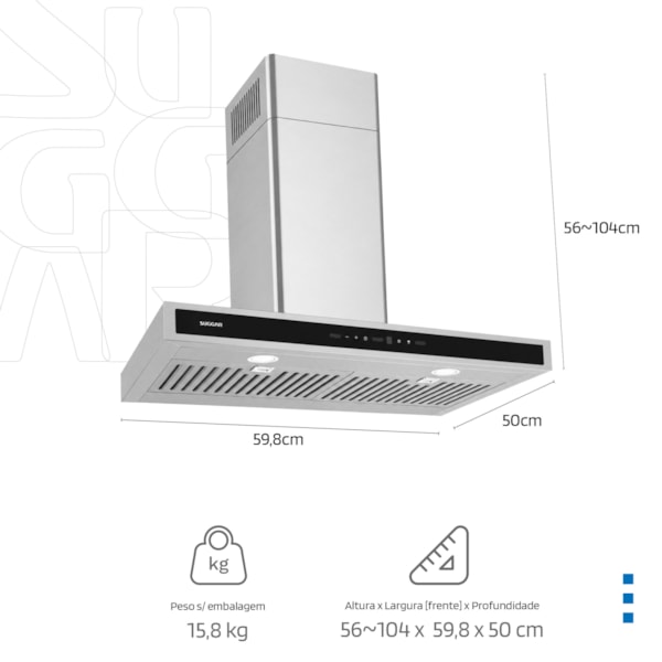 Coifa Safira Parede Suggar Inox 60cm - Imagem principal - 40485ff4-0d21-49f4-a8b2-6d4faaef8c9e
