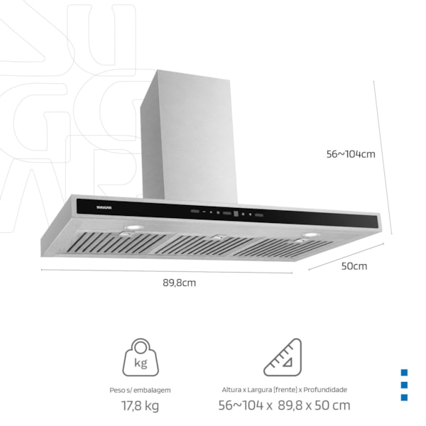Coifa Safira Parede Suggar Inox 90cm - Imagem principal - c7fcd0ed-8adc-4b37-94a9-2e600177b60f