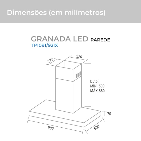 Coifa Suggar Granada LED 90CM Suggar - Imagem principal - 8f1cf8ac-d0a1-4b51-99de-5ce93d670344