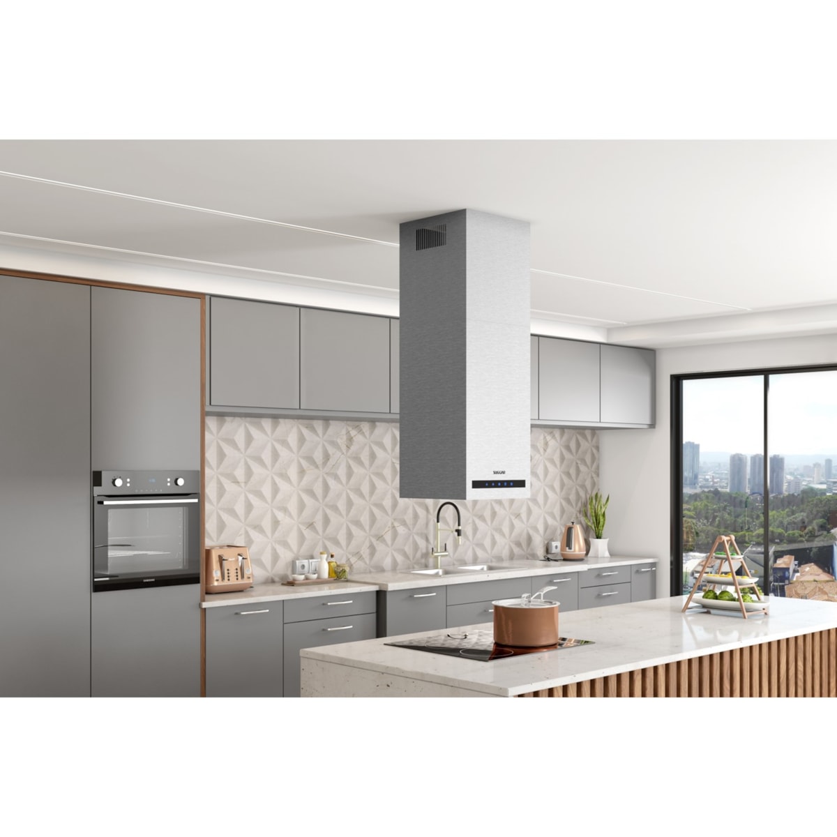Coifa Suggar Ilha Quadrada Opala LED Inox - Imagem principal - 098da62f-cab8-485f-a5e3-eb47f0055970