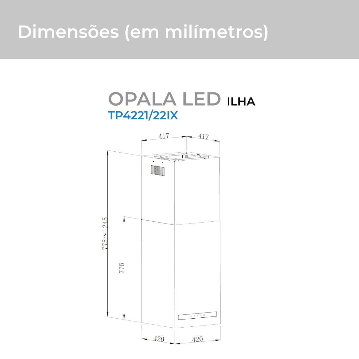 Coifa Suggar Ilha Quadrada Opala LED Inox - Imagem principal - d73bca4e-bd7e-4fe1-91c5-6c691d43e29c