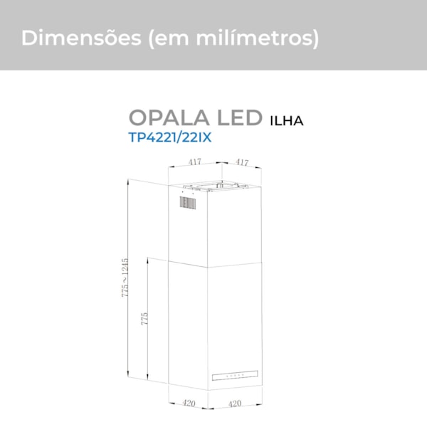 Coifa Suggar Ilha Quadrada Opala LED Inox - Imagem principal - 6c7b98bb-c9d0-490f-ac26-4ba70cfbc63e