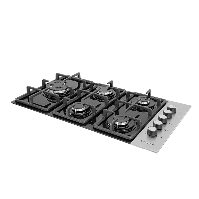 Cooktop 5 Bocas Ferro Fundido Preto Com Inox à Gás SUGGAR Suggar