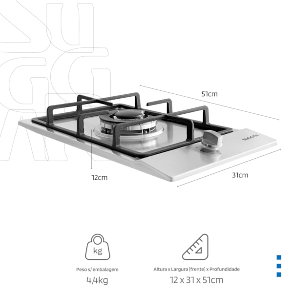 Cooktop a gás 1 boca Inox Bivolt - Imagem principal - 156a2e68-c3bd-4918-885f-8fedf5914170