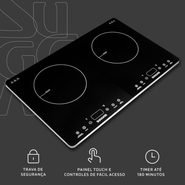 Cooktop Portátil de Indução 2 Zonas Preto - Imagem principal - 6ed956ea-f1bf-459e-8b89-149903cc1f98