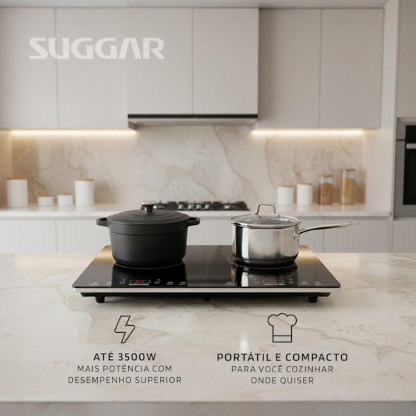 Cooktop Portátil de Indução 2 Zonas Preto - Imagem principal - 10f1b09a-daf6-4f4b-9b41-3511fd802e9f