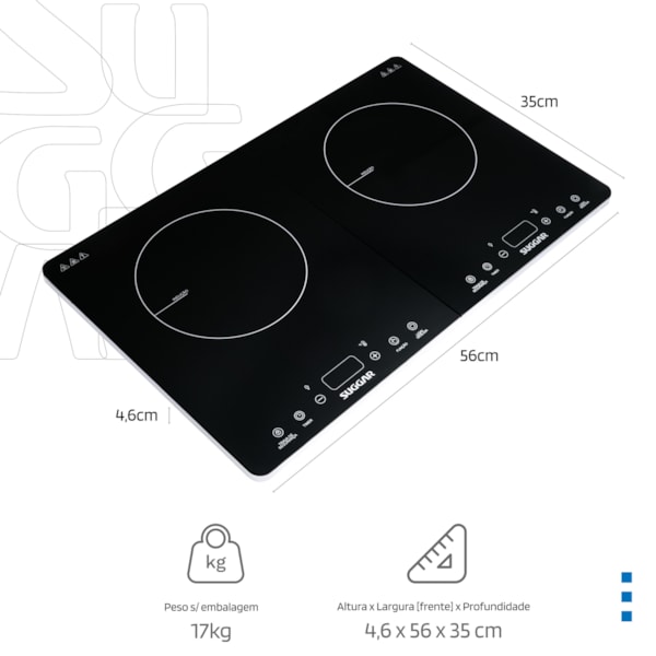 Cooktop Portátil de Indução 2 Zonas Preto - Imagem principal - 19782c6f-6a92-4c8a-8837-dbb7ce0d4e49
