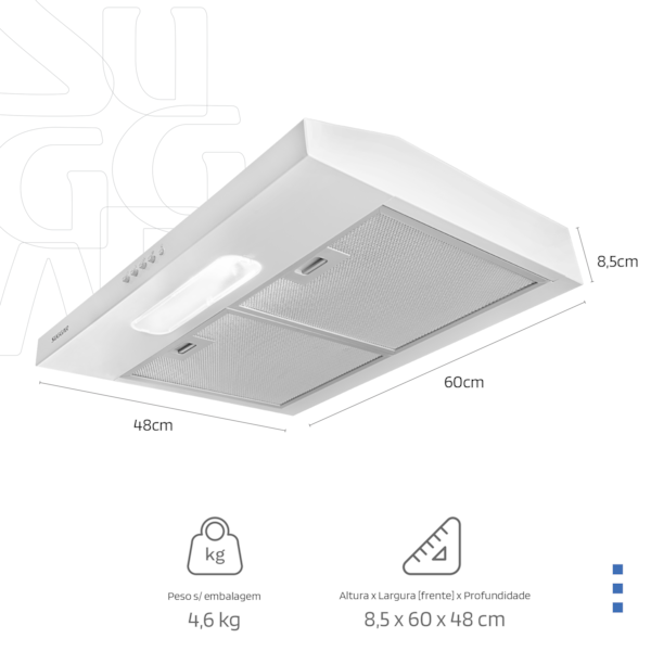 Depurador de ar Slim 60 Cm Branco Suggar - Imagem principal - 873b8799-f7a2-48d7-9b4e-77540463539b
