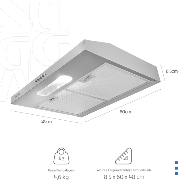 Depurador de ar Slim 60 Cm Inox Suggar - Imagem principal - deda9ea5-5ed7-4282-a983-34ae9c518a08