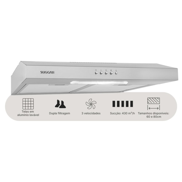 Depurador de ar Slim 60 Cm Inox Suggar - Imagem principal - d19c5c2c-1a37-4b23-b03e-97407d22d793