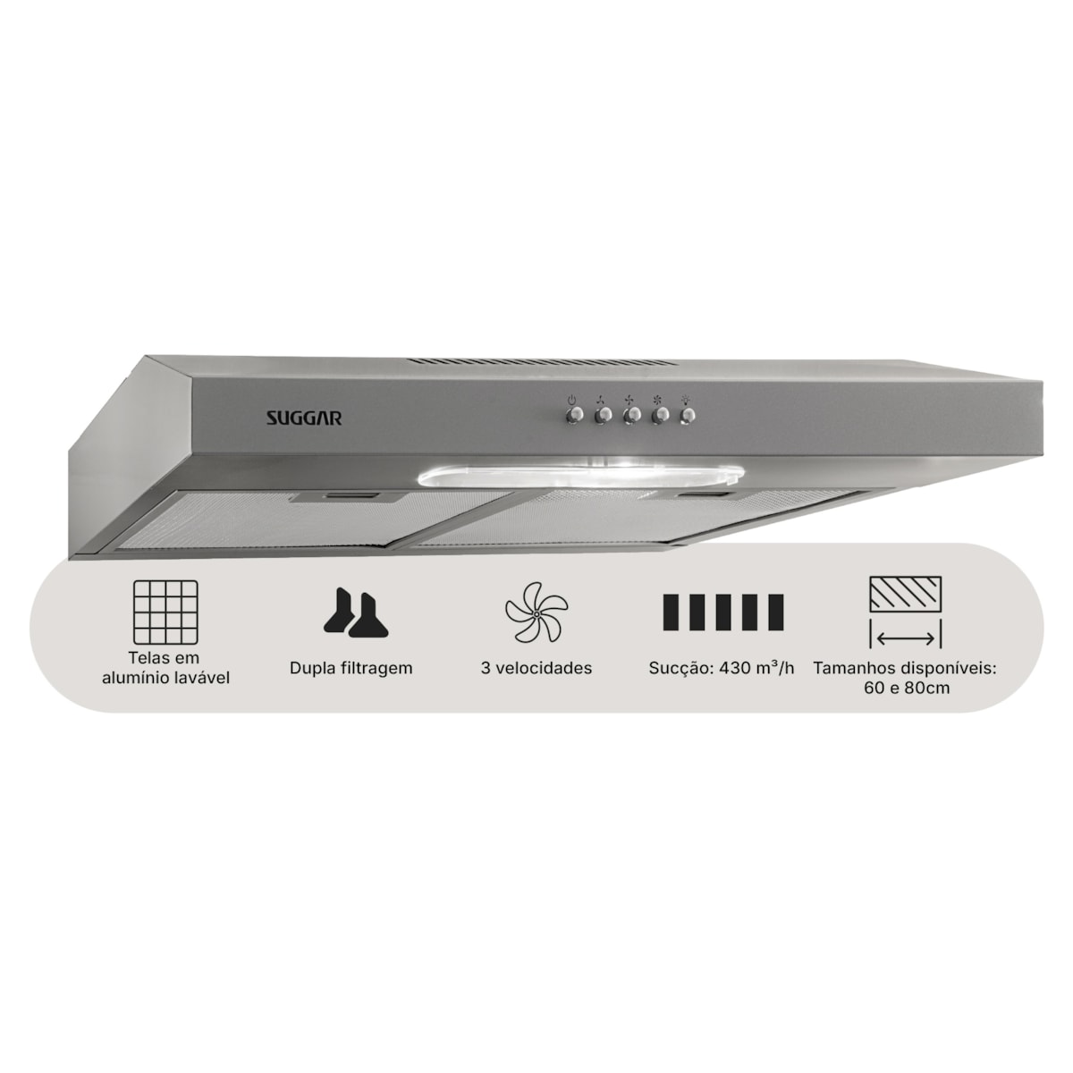 Depurador de ar Slim 60 Cm Prata Suggar - Imagem principal - dbcd94ed-86c4-4124-93bc-cf357a0b4b96
