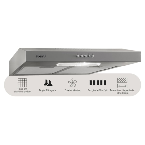 Depurador de ar Slim 60 Cm Prata Suggar - Imagem principal - ede8cfb1-107a-4c56-a34c-08344a539c87