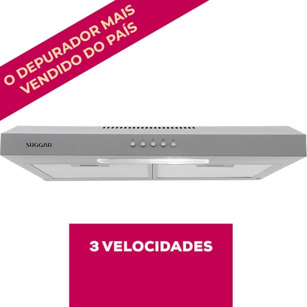 Depurador de ar Slim 60 Cm Prata Suggar - Imagem principal - f5d52c30-9fd1-451e-a564-84eea3c731a9
