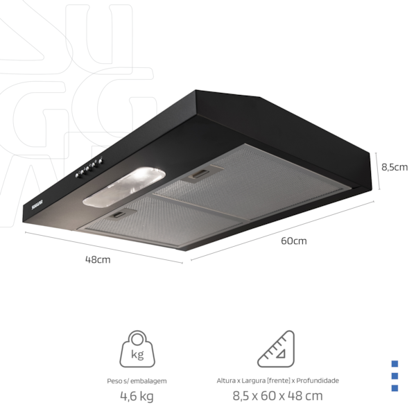 Depurador de ar Slim 60 Cm Preto Suggar - Imagem principal - d4b0871e-6a0e-46d7-ae67-18f145b7f321