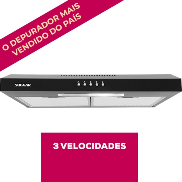 Depurador de ar Slim 60 Cm Preto Suggar - Imagem principal - 7d3346af-d7c9-443f-a69e-7e345bff437e