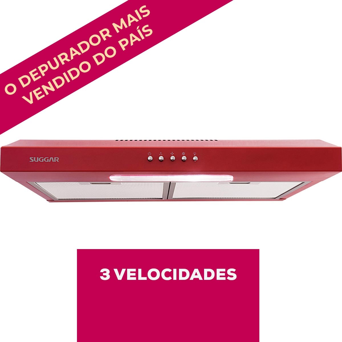 Depurador de ar Slim 60 Cm vermelho Suggar - Imagem principal - 75bcfc40-a98f-4bb2-ae98-8c2f68c465ad