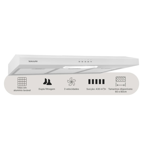 Depurador de ar Slim 80 Cm Branco Suggar - Imagem principal - 9628d235-0846-47d7-8502-9309e0201916