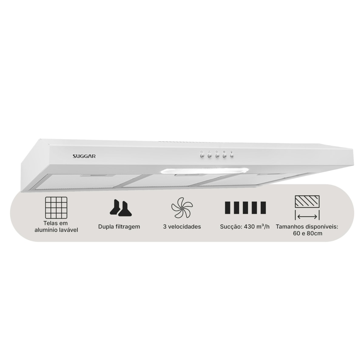 Depurador de ar Slim 80 Cm Branco Suggar - Imagem principal - dfc5a0b4-c601-4a49-92e8-123280460424