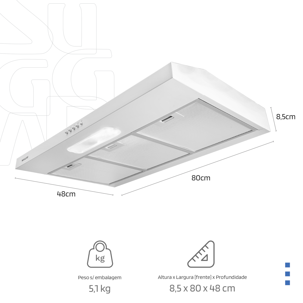 Depurador de ar Slim 80 Cm Branco Suggar - Imagem principal - acbb09c8-d254-4e8c-806a-c371b534d3b0