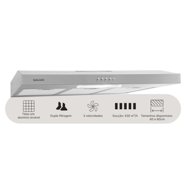 Depurador de ar Slim 80 Cm Inox Suggar - Imagem principal - 3ab09ec5-a0e9-4baa-bcfc-3c995c027ed1