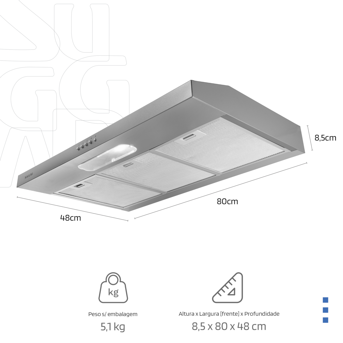 Depurador de ar Slim 80 Cm Prata Suggar - Imagem principal - 89a795f4-5e36-46f6-81e4-475a55e09172