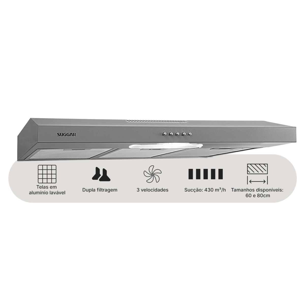 Depurador de ar Slim 80 Cm Prata Suggar - Imagem principal - 286ababe-73af-4242-a380-29733dcc2ea7