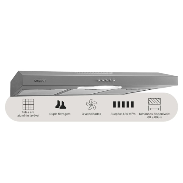 Depurador de ar Slim 80 Cm Prata Suggar - Imagem principal - 164f183b-be99-4c9f-9405-5b18f2f05516