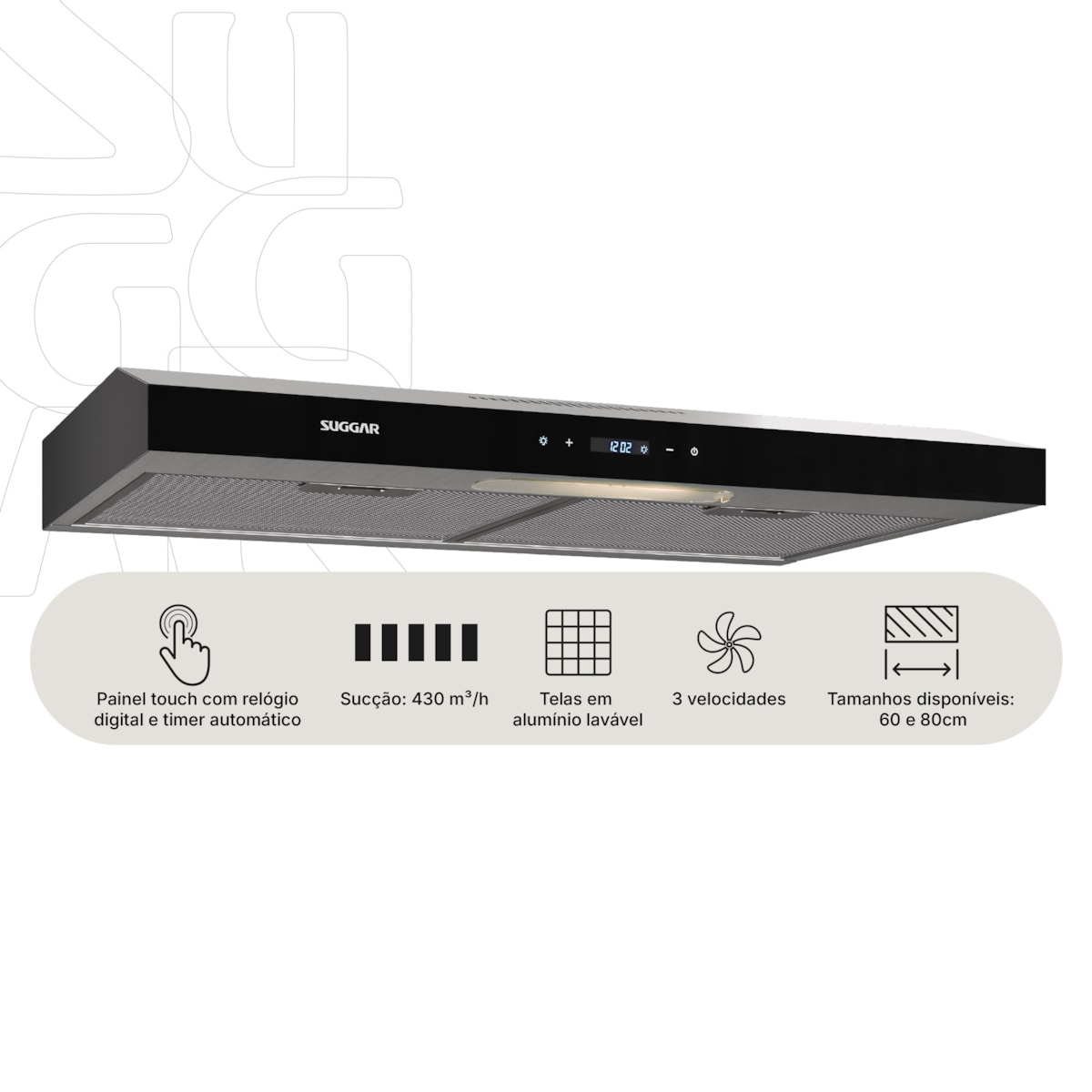 Depurador e Exaustor de ar Slim Touch 60 Cm Inox Suggar - Imagem principal - 5551886b-45c5-47b2-82d5-9d32859560b9