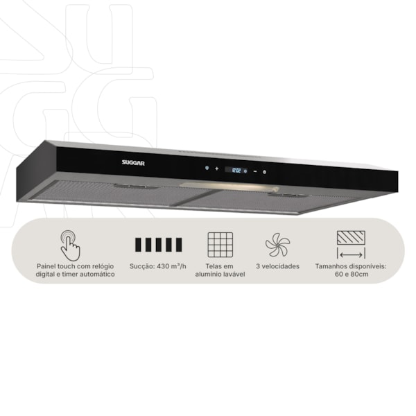 Depurador e Exaustor de ar Slim Touch 60 Cm Inox Suggar - Imagem principal - bce6bb4c-3732-486a-8778-62eb93ccef90