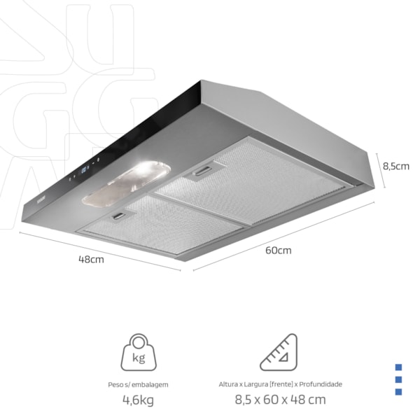 Depurador e Exaustor de ar Slim Touch 60 Cm Inox Suggar - Imagem principal - f6be0345-5b91-4b96-a0d1-67889412250e