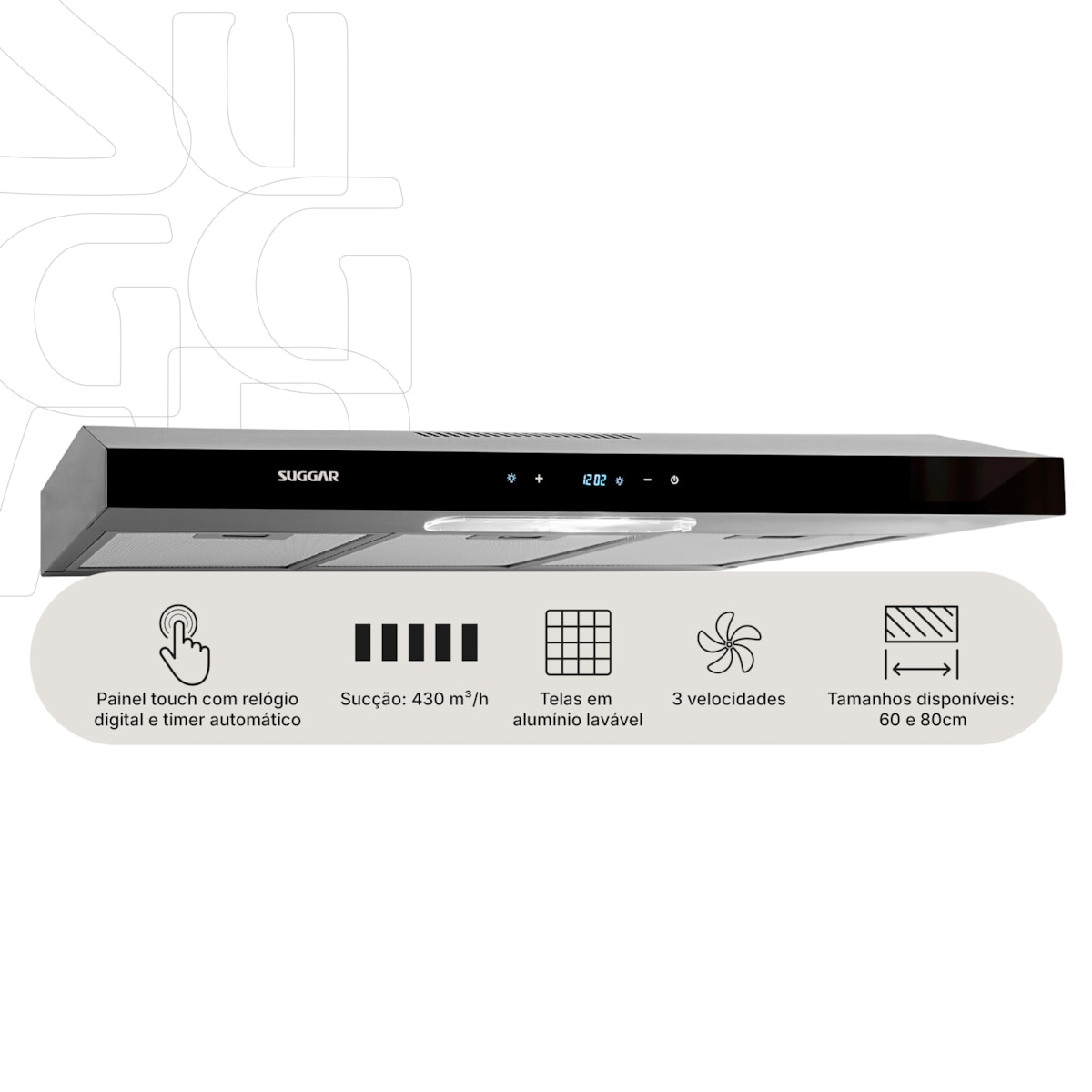 Depurador e Exaustor de ar Slim Touch 80 Cm Inox Suggar - Imagem principal - 53863117-e516-4e14-9cf7-a496b0e3a379